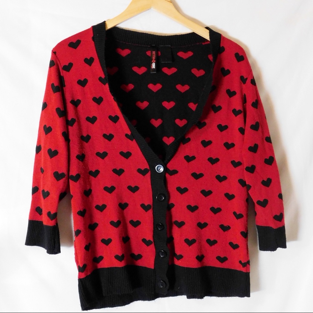 Torrid Retro Chic Red & Black Heart Cardigan - 0